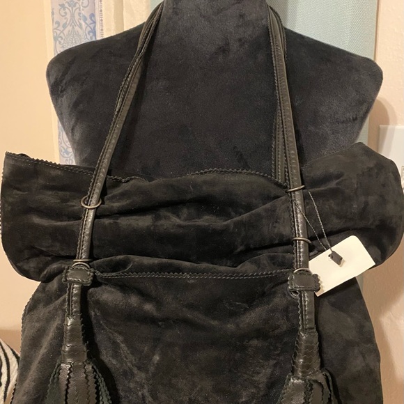 BOTTEGA VENETA Vintage Black Suede And W/ Leather Straps In Excellent Condition - Picture 8 of 11